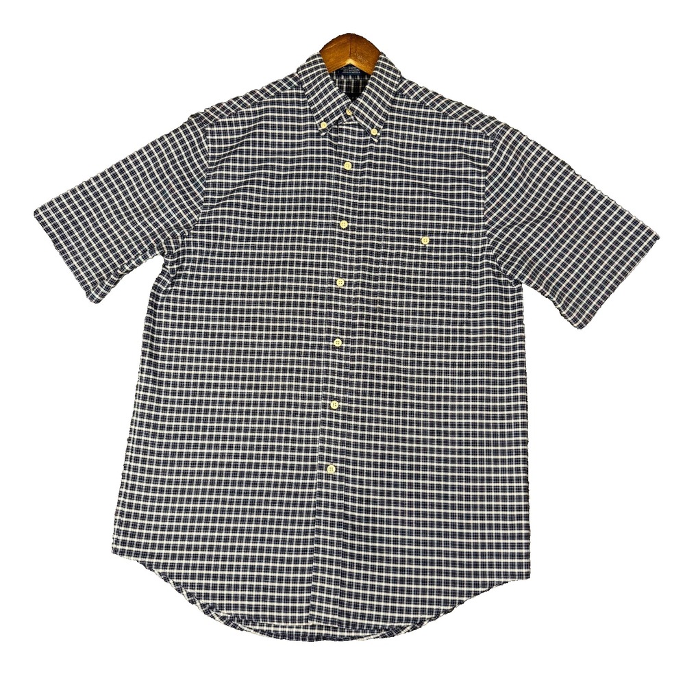 Towncraft Wrinkle Free Mens Sz Sm Navy Blue Micro Plaid Short Sleeve Shirt